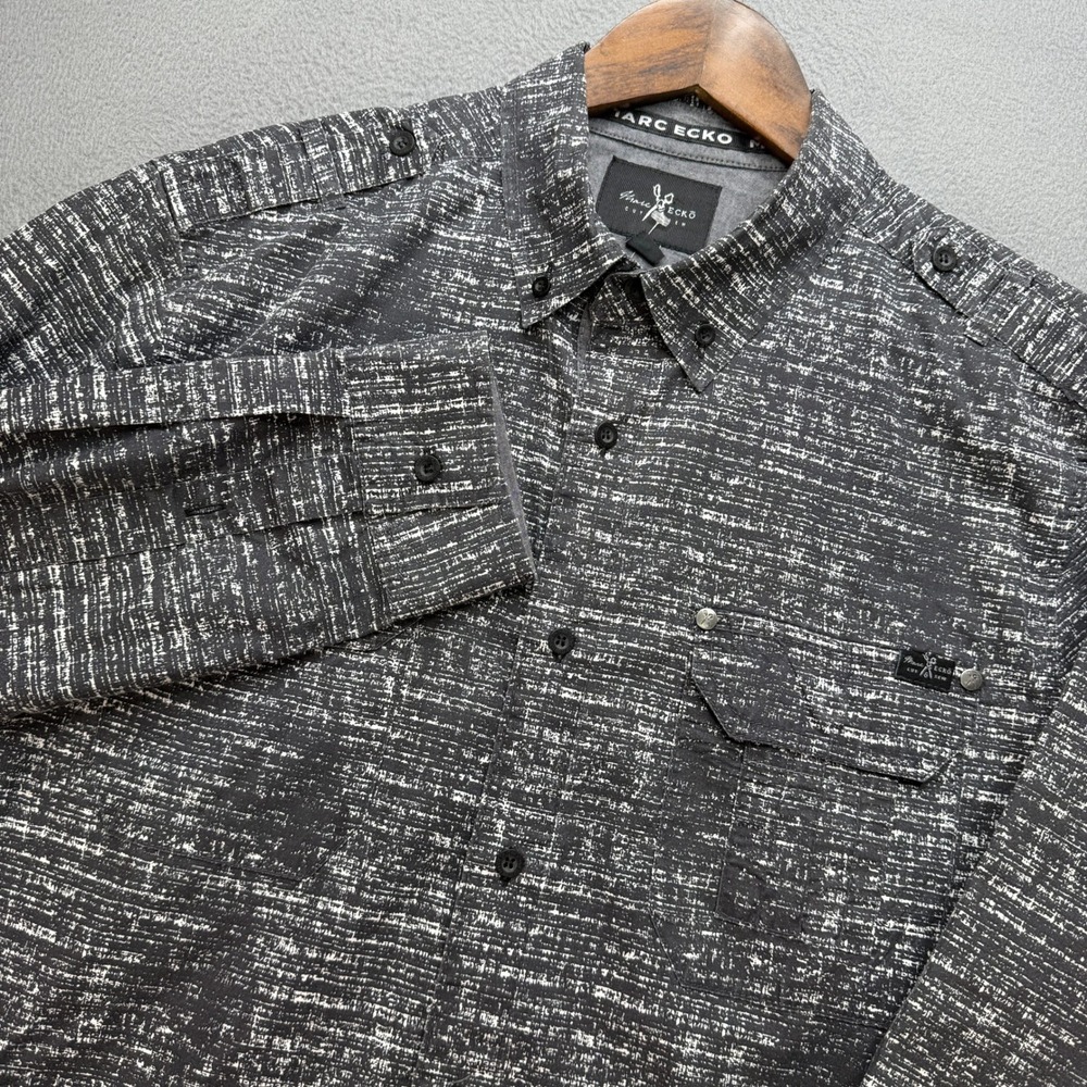 Marc Ecko Cut & Sew Shirt Mens Large Black/White Cotton Blend Military Casual